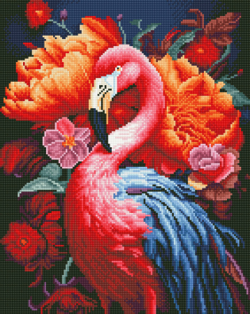 Diamante rotunde - Set goblen cu diamante, cu sasiu, Flamingo, 40x50 cm
