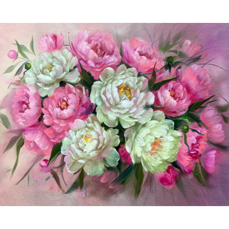 Goblenuri cu diamante - Set goblen cu diamante, cu sasiu, Bujori, 30x40 cm