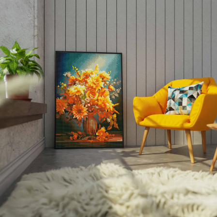 Set goblen cu diamante, cu sasiu, Flori de lumina, 40x50 cm [2]