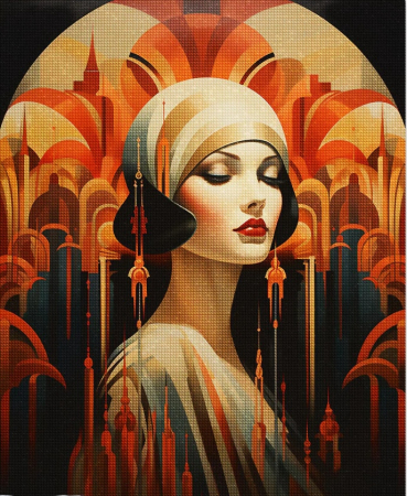 Goblenuri cu diamante cu sasiu - Set goblen cu diamante, cu sasiu, Portret de femeie - Art Déco, 40x50 cm