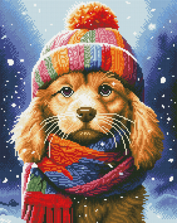 Set goblen cu diamante, cu sasiu, Catel cu fes, 40x50 cm [0]