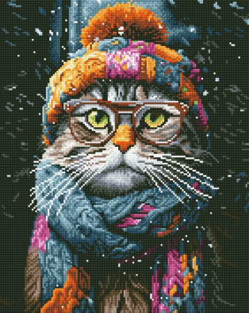 Set goblen cu diamante, cu sasiu, Motan cu fes, 40x50 cm [0]