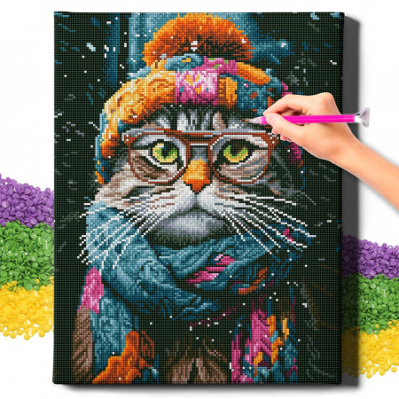 Set goblen cu diamante, cu sasiu, Motan cu fes, 40x50 cm [1]