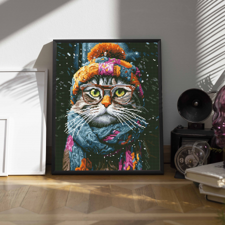 Set goblen cu diamante, cu sasiu, Motan cu fes, 40x50 cm [3]