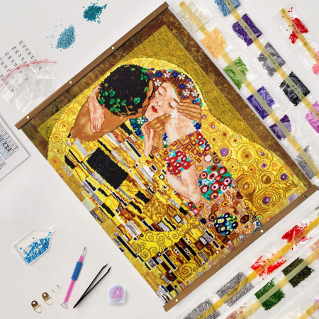 Set goblen cu diamante, fara sasiu, Sarutul - Klimt, 56x70 cm [2]