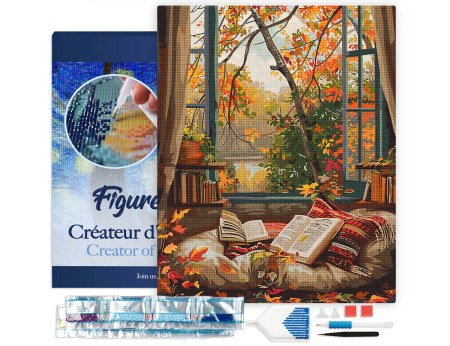 Set goblen cu diamante, cu sasiu, Citind toamna, 40x50 cm [1]