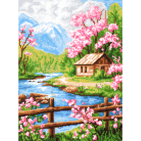 Set goblen cu diamante, cu sasiu, Primavara la munte, 30x40 cm [1]