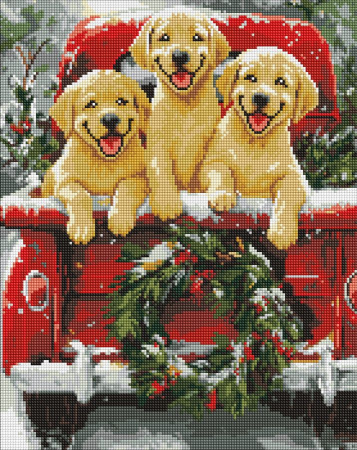 Goblenuri cu diamante cu sasiu - Set goblen cu diamante, cu sasiu, Excursie cu catei, 40x50 cm