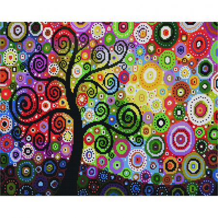 Diamante patrate - Set goblen cu diamante, cu sasiu, Copac cu bani, 40x50 cm