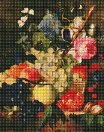 Set goblen cu diamante, cu sasiu, Cos cu fructe - Jan van Huysum, 40x50 cm
