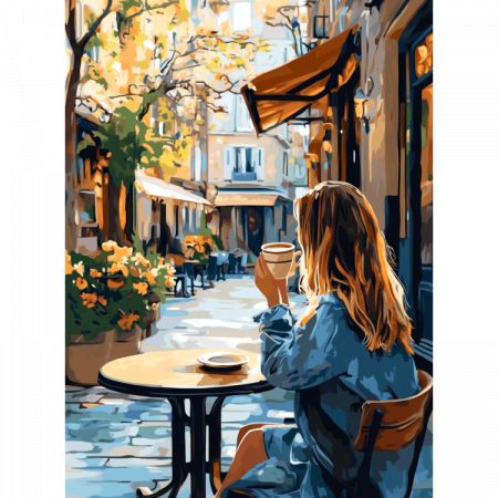 Goblenuri cu diamante cu sasiu - Set goblen cu diamante, cu sasiu, Cafenea de vara, 30x40 cm