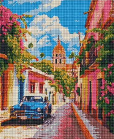 Diamante patrate - Set goblen cu diamante, cu sasiu, Masina clasica in Mexic, 40x50 cm