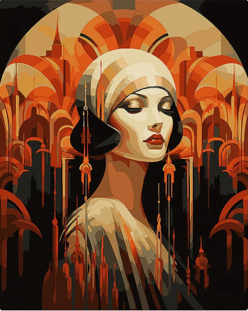 Dimensiune clasica 40x50cm - Set pictura pe numere, cu sasiu, Portret de femeie - Art Déco, 40x50 cm