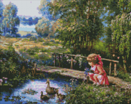 Set goblen cu diamante, cu sasiu, Fetita la plimbare - Sergey Lobach, 40x50 cm [0]