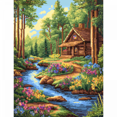 Set goblen cu diamante, cu sasiu, Rau in padure, 40x50 cm [1]