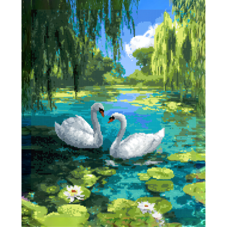 Set goblen cu diamante, cu sasiu, Lebede, 40x50 cm [1]