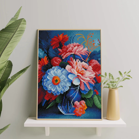 Set goblen cu diamante, cu sasiu, Flori in vaza, 30x40 cm [1]