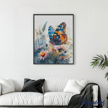 Set goblen cu diamante, cu sasiu, Fluture si flori, 40x50 cm [1]