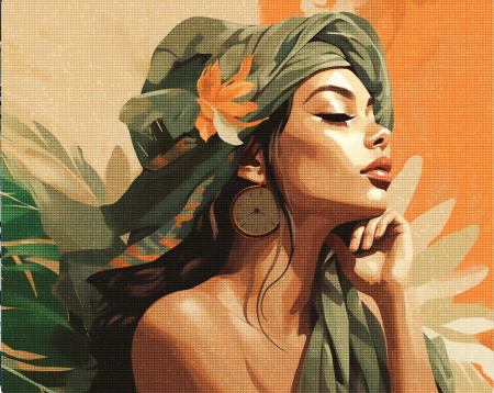 Goblenuri cu diamante - Set goblen cu diamante, cu sasiu, Femeie cu turban verde, 40x50 cm