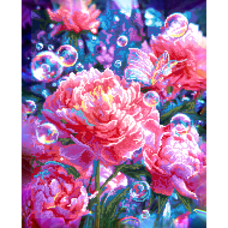 Set goblen cu diamante, cu sasiu, Bujori, 40x50 cm [1]