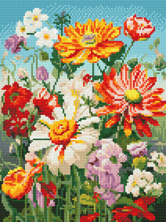 Set goblen cu diamante, cu sasiu, Camp de flori, 30x40 cm