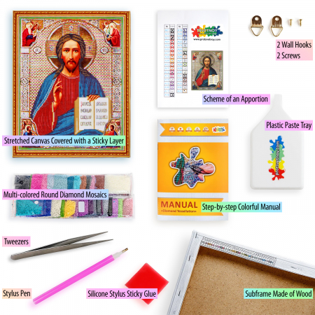 Set goblen cu diamante, cu sasiu, Icoana - Isus Hristos 40x50 cm [3]