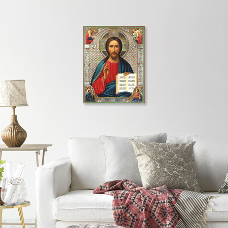 Set goblen cu diamante, cu sasiu, Icoana - Isus Hristos 40x50 cm [4]