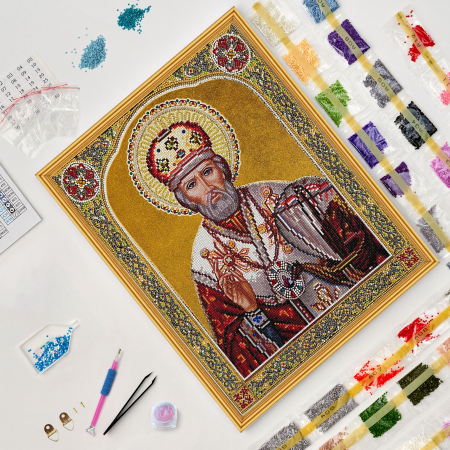 Set goblen cu diamante, cu sasiu, Icoana Sf. Nicolae, 40x50 cm [2]