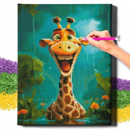 Set goblen cu diamante, cu sasiu, Girafa vesela, 30x40 cm [1]
