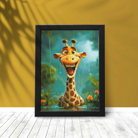 Set goblen cu diamante, cu sasiu, Girafa vesela, 30x40 cm [3]