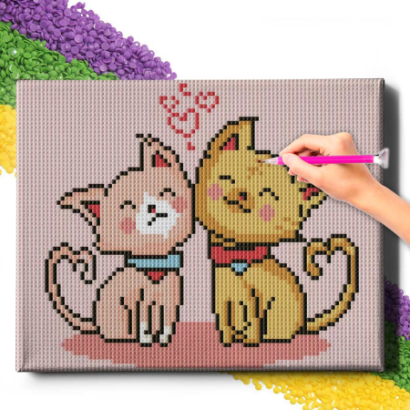 Set goblen cu diamante, cu sasiu, Dragoste felina, 20x30 cm [4]