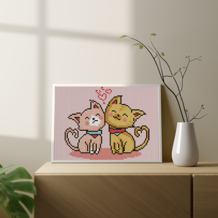 Set goblen cu diamante, cu sasiu, Dragoste felina, 20x30 cm [1]