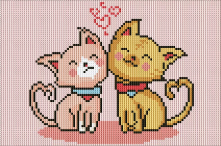 Goblenuri cu diamante - Set goblen cu diamante, cu sasiu, Dragoste felina, 20x30 cm