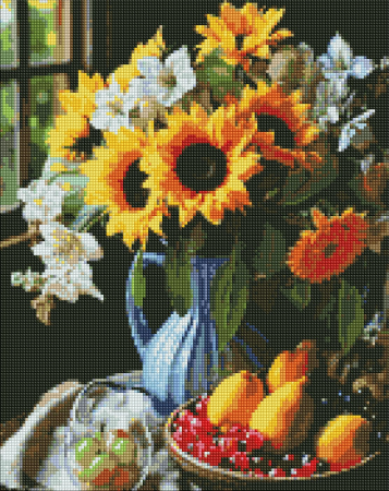 Set goblen cu diamante, cu sasiu, Natura statica cu floarea soarelui, 40x50 cm [0]