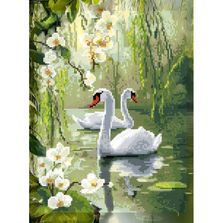 Set goblen cu diamante, cu sasiu, Lebede, 30x40 cm [1]