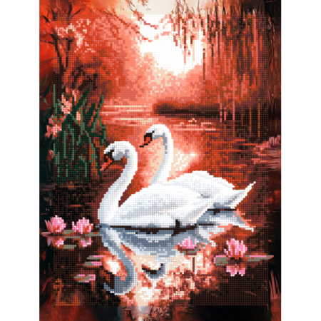 Set goblen cu diamante, cu sasiu, Cuplu de lebede, 30x40 cm [1]