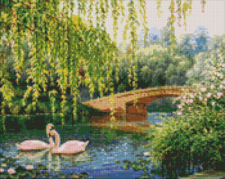 Set goblen cu diamante, cu sasiu, Lebede pe lac - Sergey Lobach, 40x50 cm [0]