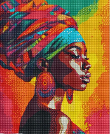 Goblenuri cu diamante cu sasiu - Set goblen cu diamante, cu sasiu, Femeie din Africa, 40x50 cm