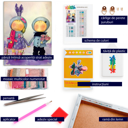 Goblen cu diamante, cu sasiu, Papusi, 30x40 cm [2]