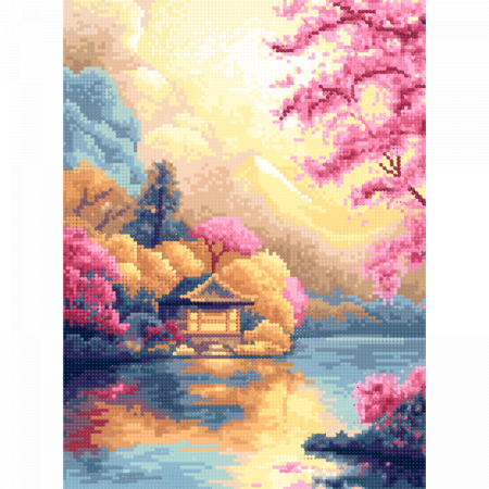 Set goblen cu diamante, cu sasiu, Casa langa lac, 30x40 cm [1]