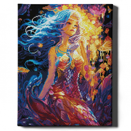 Diamante rotunde - Set goblen cu diamante, cu sasiu, Sirena, 40x50 cm