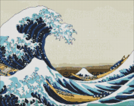Set goblen cu diamante, cu sasiu, Marele val de la Kanagawa - Hokusai, 40x50 cm [0]