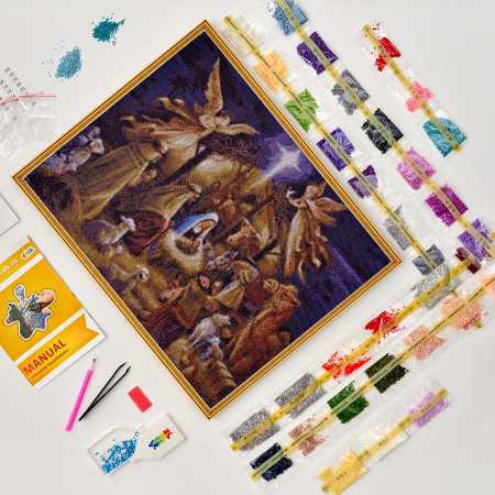 Set goblen cu diamante, cu sasiu, Nasterea Pruncului, 50x65cm [2]