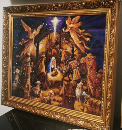 Set goblen cu diamante, cu sasiu, Nasterea Pruncului, 50x65cm [1]