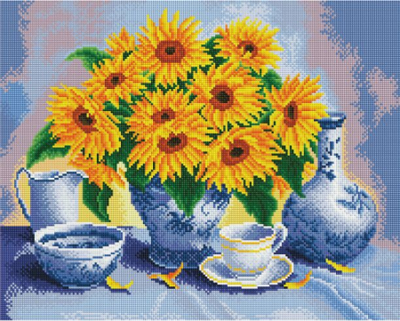 Set goblen cu diamante, cu sasiu, Natura moarta cu floarea soarelui, 40x50 cm [0]