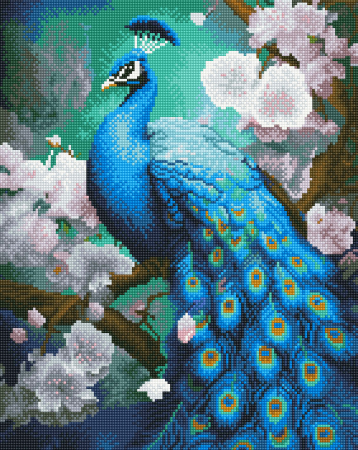 Goblenuri cu diamante - Set goblen cu diamante , cu sasiu, Paun in flori, 40x50 cm