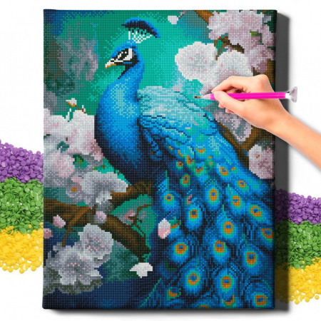 Set goblen cu diamante , cu sasiu, Paun in flori, 40x50 cm [2]