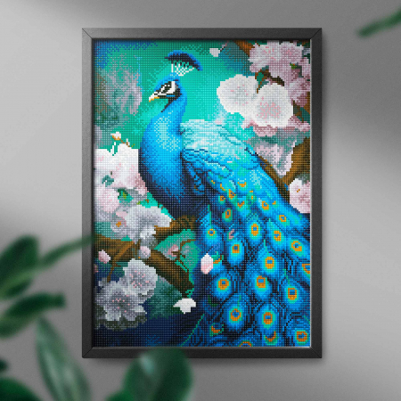 Set goblen cu diamante , cu sasiu, Paun in flori, 40x50 cm [1]