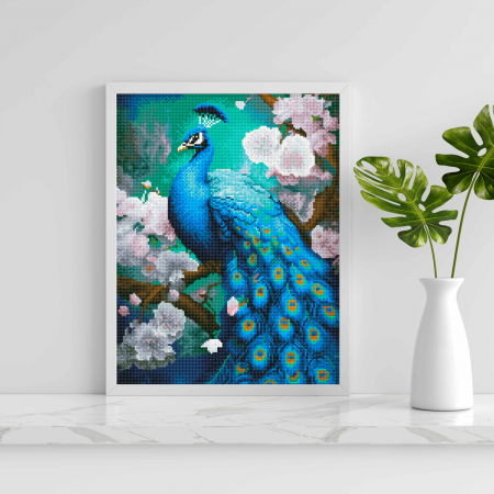 Set goblen cu diamante , cu sasiu, Paun in flori, 40x50 cm [3]