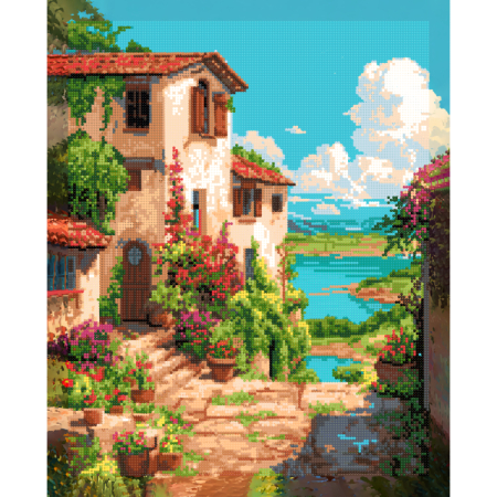 Set goblen cu diamante, cu sasiu, Vila langa lac, 40x50 cm [1]